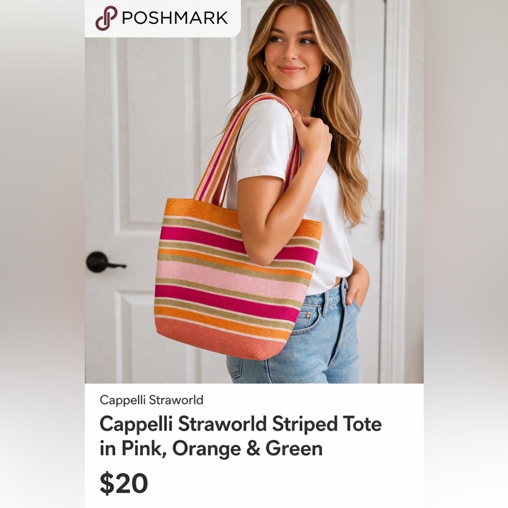 Cappelli Straworld Striped Tote in Pink, Orange & Green